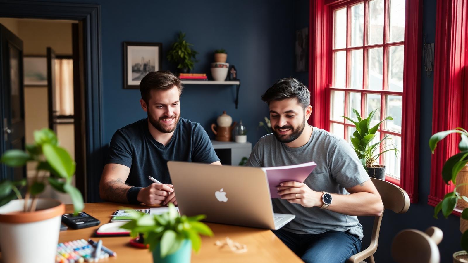 LGBTQ+ couple in Golden Hill, San Diego reviewing their financial plan