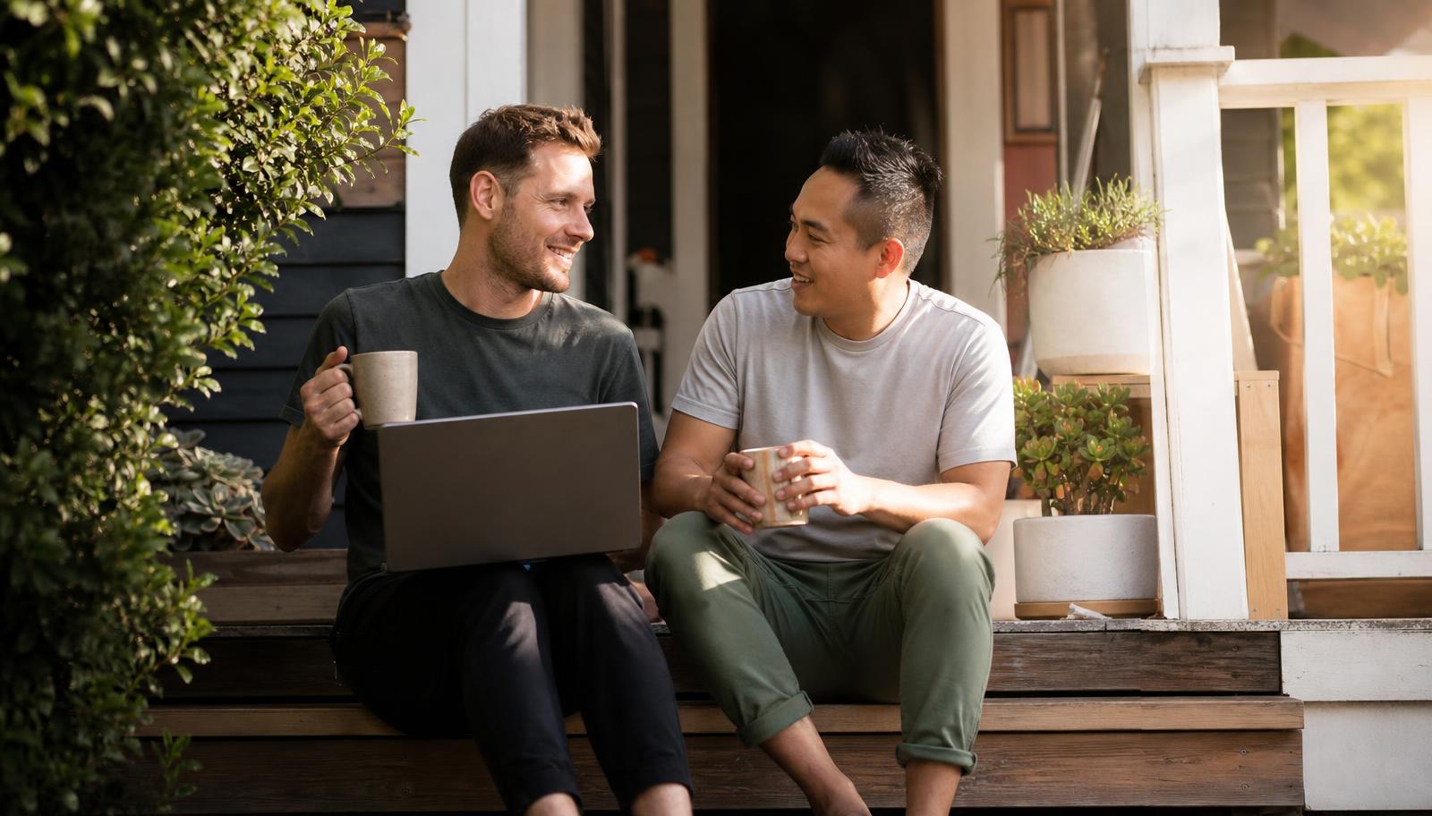 LGBTQ+ couple in North Park, San Diego reviewing their financial plan