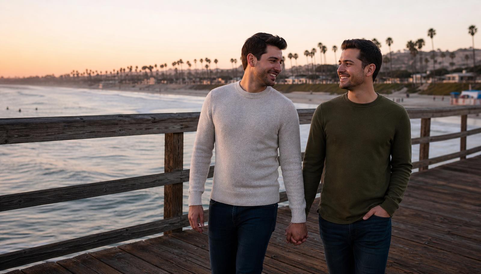 LGBTQ+ couple in Oceanside & North County Coastal, San Diego reviewing their financial plan